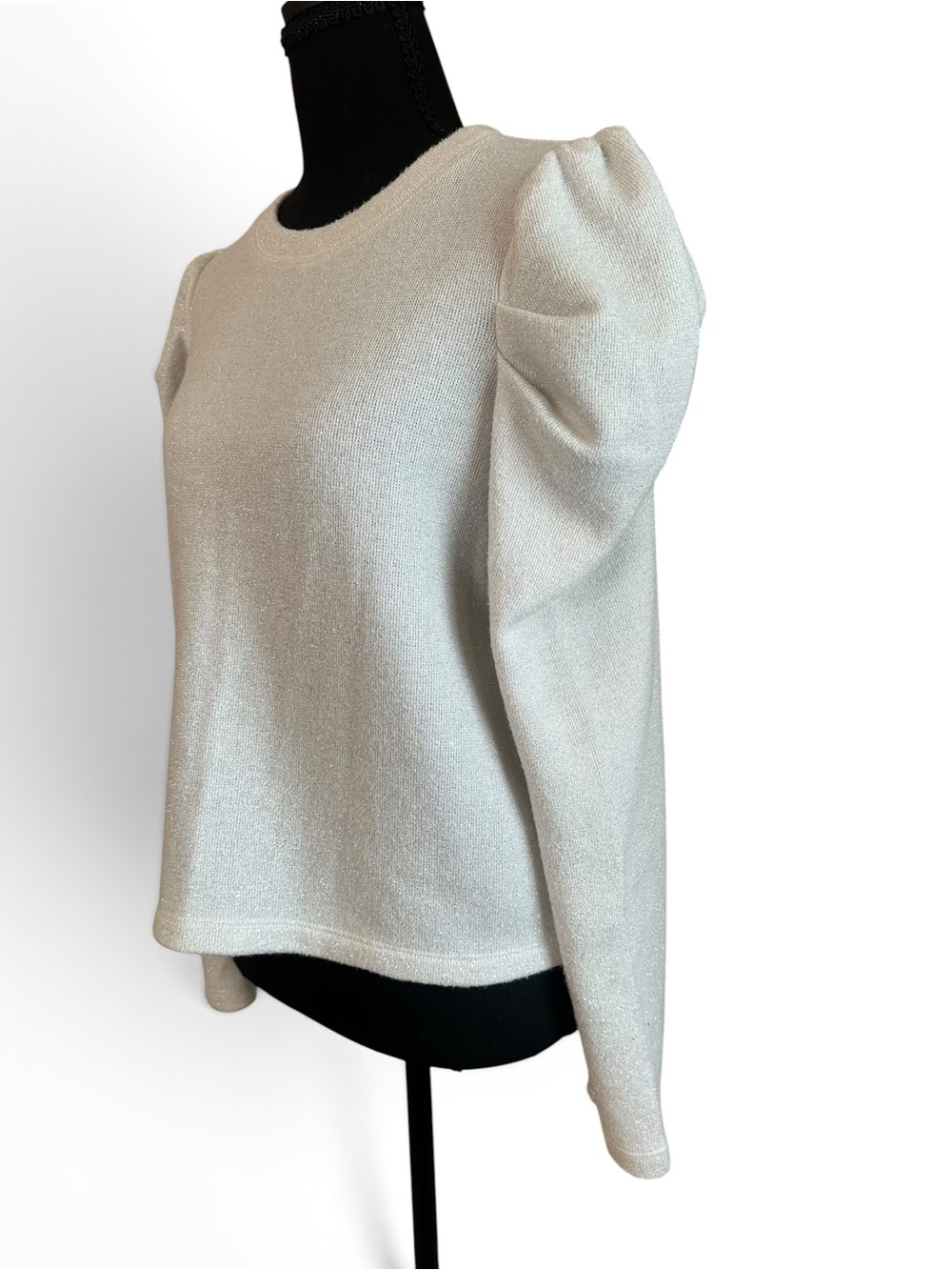CeCe Ivory Puff-Sleeve Shimmery Knit Top